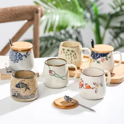 380ml Ceramic Coffee Mug Retro Style Teacup Large Capacity Breakfast Milk Cup Water Cup Coffee Mugs Creative Gifts Drinkware