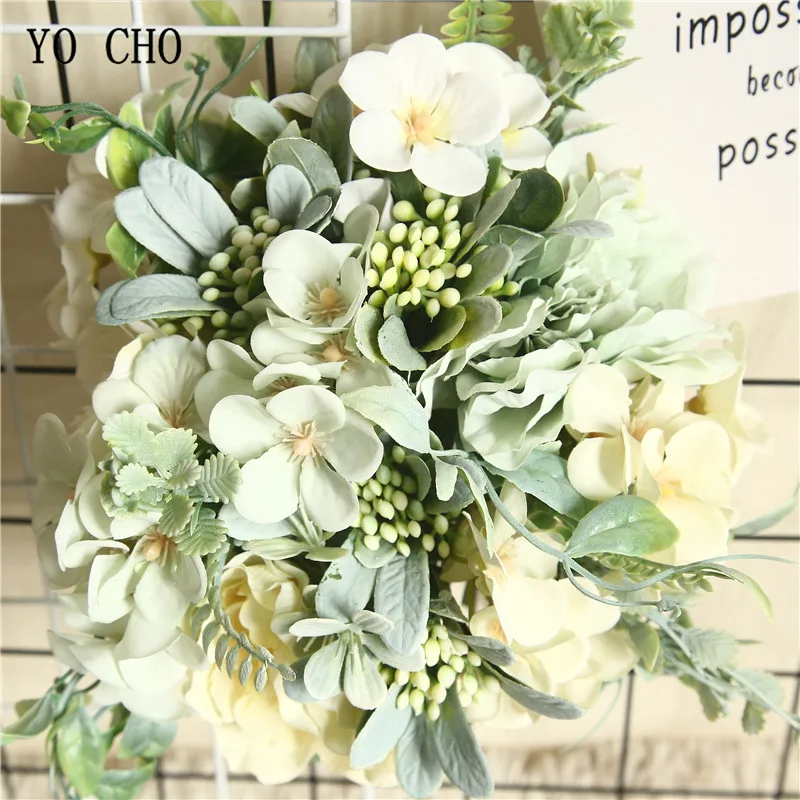 YO CHO 1 Bouquet Camellia Artificial Peony Rose Flowers Silk Fake Flores Wedding Flower DIY Home Garden Party Decoration Flowers