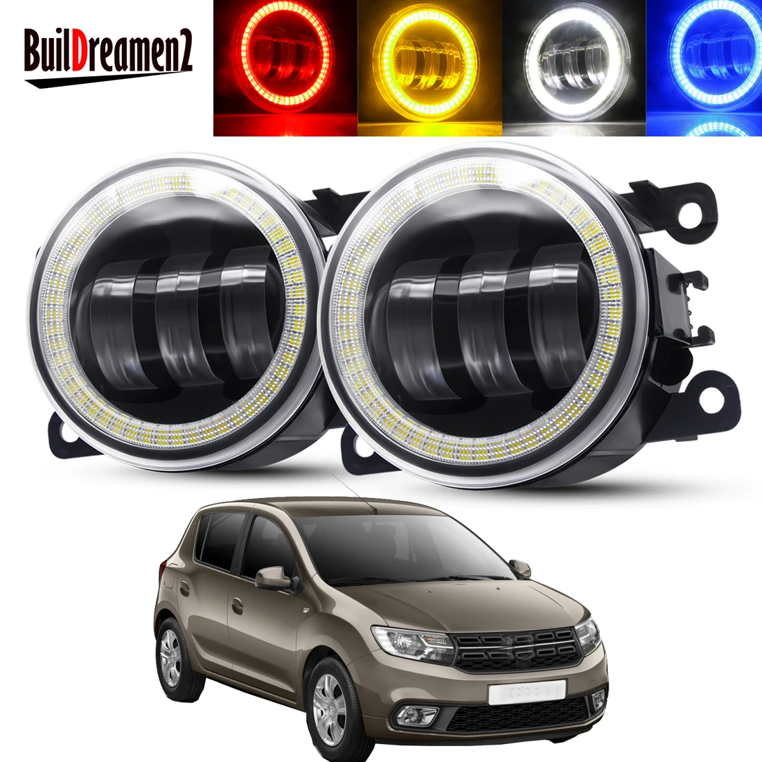 

2 X Angel Eye Fog Light Assembly Car LED Lens Fog Daytime Running Lamp DRL 30W 6000LM 12V For Dacia Sandero Hatchback 2008-2015