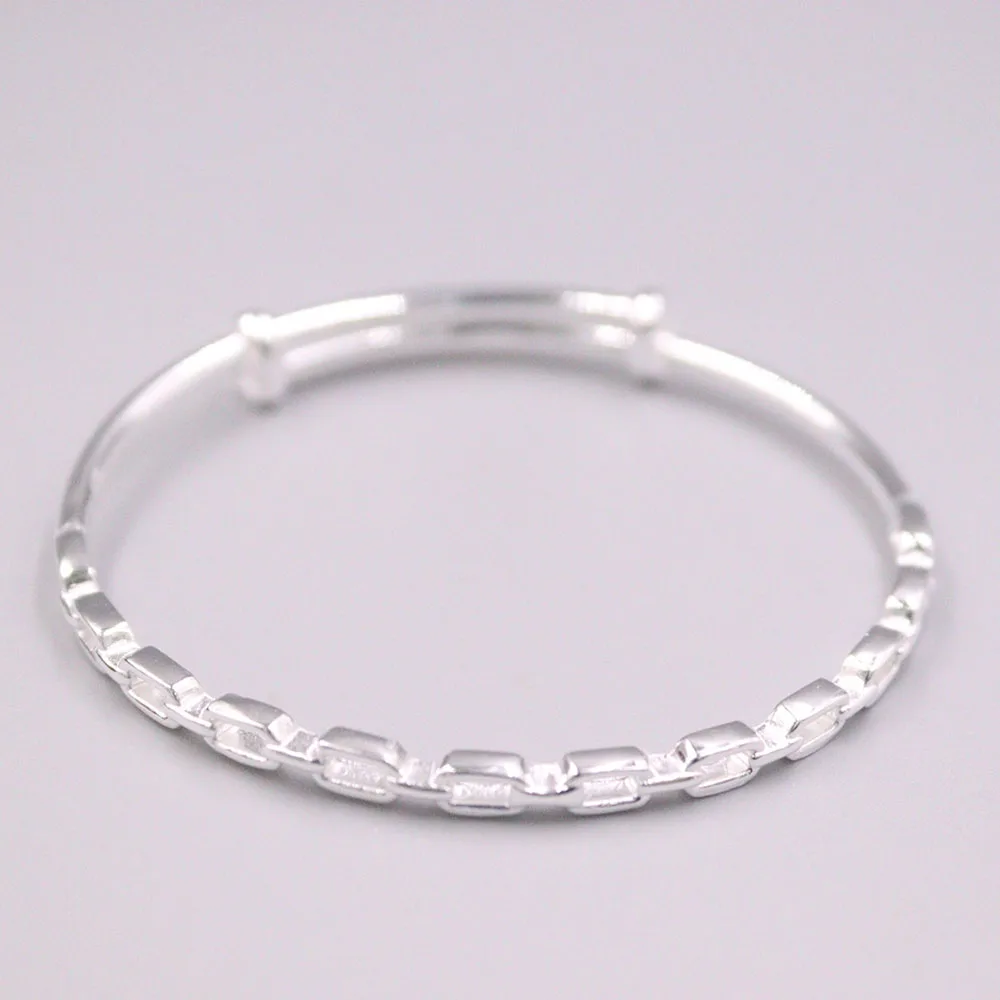 

Fine Pure S999 Sterling Silver Bangle Women 4mm Hollow Square Link Bracelet 57-62mm 13-15g