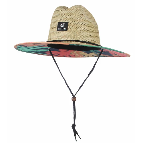 Imagen 2 del producto Sombrero salvavidas de moda, tejido de paja para mujer, sombrero para el sol de playa de verano, estampado al aire libre, sombrero de Panamá de ala ancha, tamaño 57-60CM