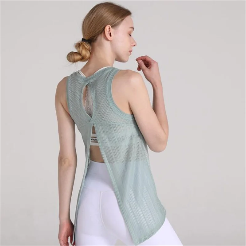 Ins New Quick Dry Mesh Yoga Fitness Blouse Loose Breathable RUNNING VEST Sleeveless T-Shirt Ultrathin Hollowed Cool Summer Top