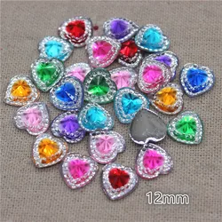 100pcs 12mm Shiny Resin Rhinestone Bicolor Heart Button Home Garden Crafts Cabochon Scrapbook DIY Accessories