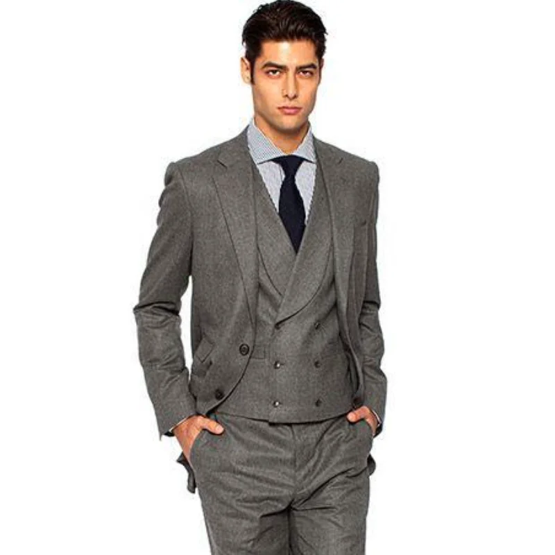 

New Style Two Buttons Gray Groom Tuxedos Notch Lapel Groomsmen Men's Wedding Prom Suits (Jacket+Pants+Vest)