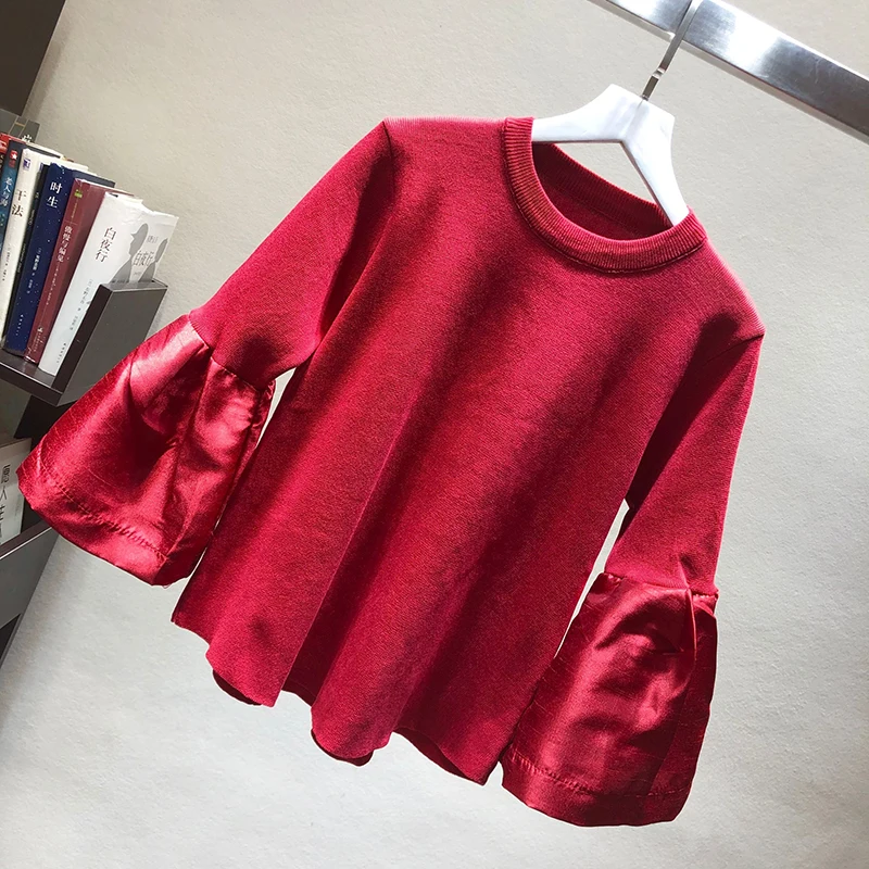 2023 spring cute loose sweater womens fashion korean knitted shirts flare sleeve striped stitch pullovers women tops blusa pull