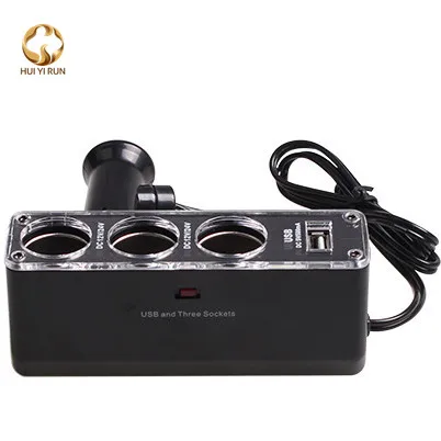 Car 3 Way Car Cigarette Lighter Socket Splitter Charger Power Adapter DC+USB 3 Port Plug 60W 12V-24V