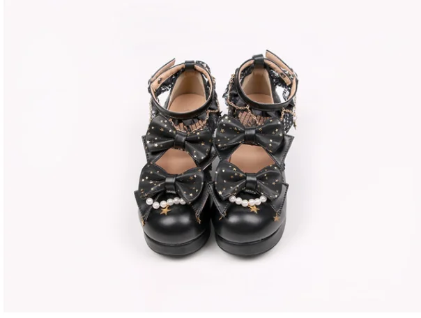 Sweet lolita shoes vintage cute lace bowknot round head thick heel women shoes princess kawaii shoes loli girl cosplay