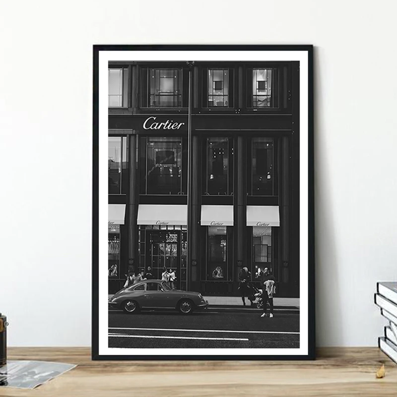 European Street Canvas Painting Fashion Black White Vintage Photo Posters and Prints Wall Pictures for Living Room Home Decor