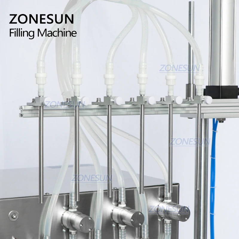 ZONESUN Automatic 6 Diving Nozzles Foamy Soap Liquid Essential Oil Bottle Magnetic Pump Filling Machine Line