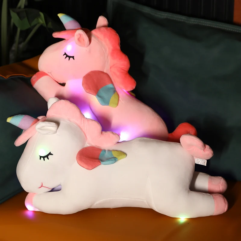 Gigante Colorido Unicórnio Brilhante, Luminosos Brinquedos De Pelúcia, LED Light Up Boneca De Pelúcia, Presente Kawaii, Novo, 50cm