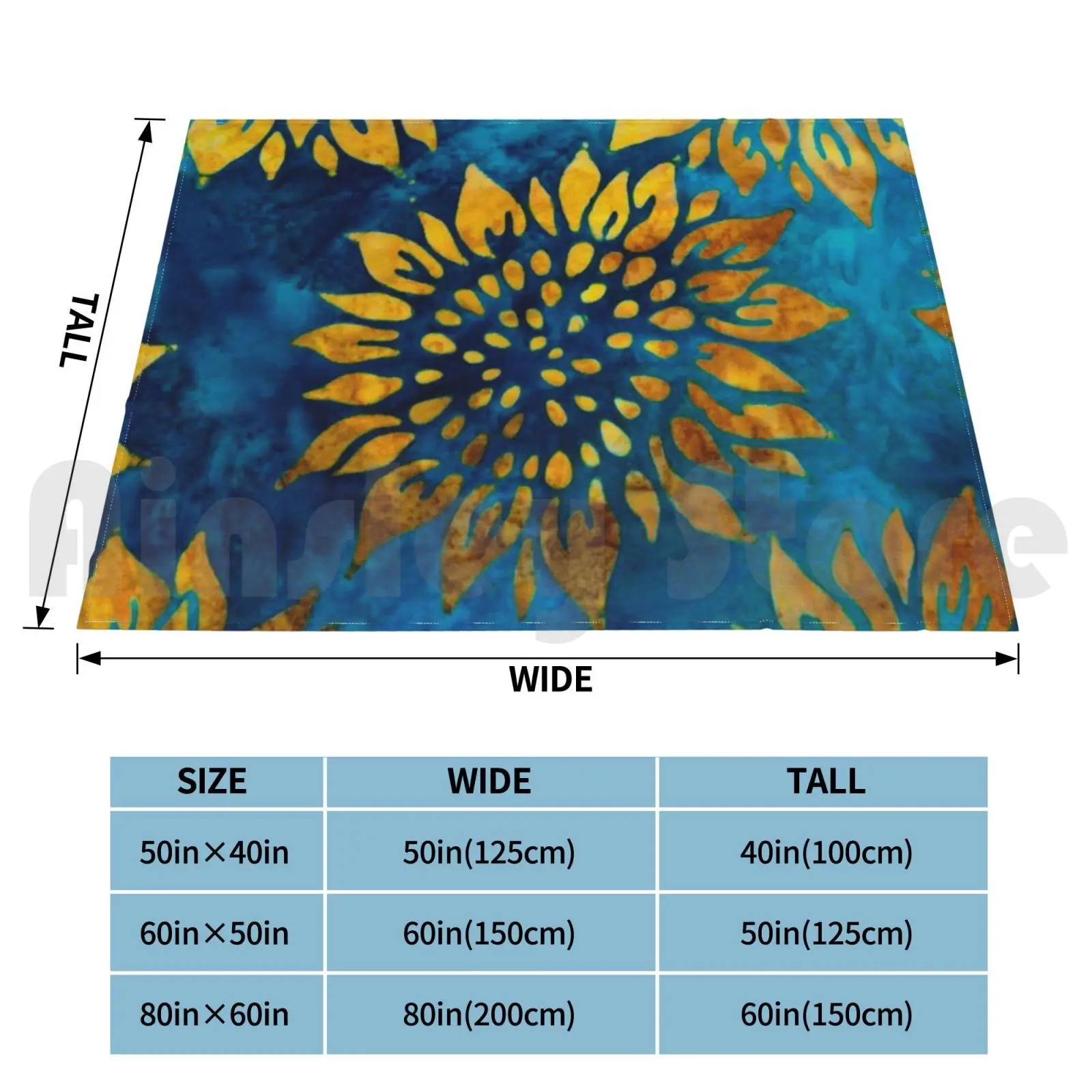 Blanket-Gold Sunflower Pattern On Blue Tie Dye Field 324 Cold Hygiene Flu Quarantine