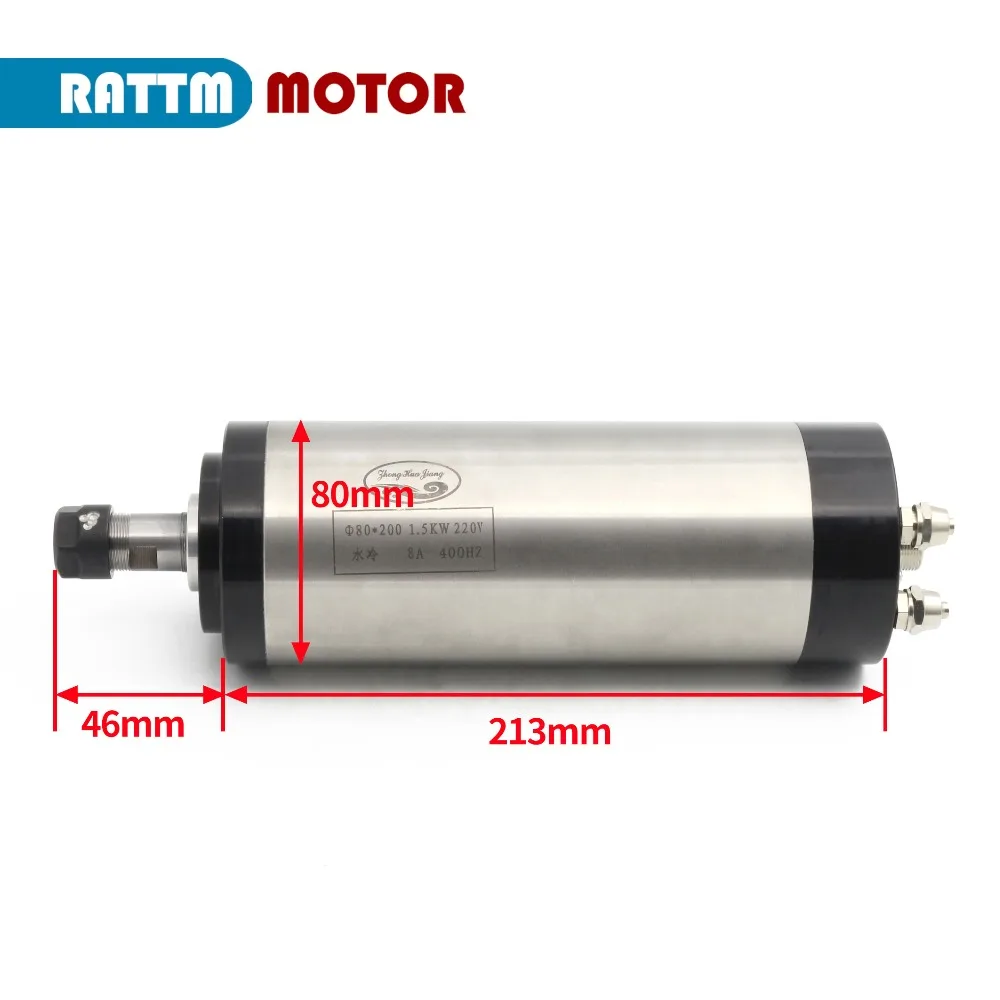 Imagem -03 - Água de Refrigeração Spindle Motor Cnc Router Gravura Milling Grind 1.5kw Er16 220v 24000rpm 400hz Rolamento