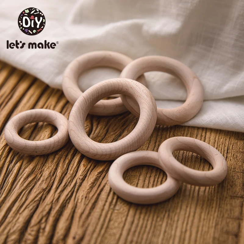 Let's Make 20PCS Maple Wooden Teether Ring 55mm 40mm Wooden Crafts Toys Food Grade Baby Teething For Baby Rattles Wood Ring