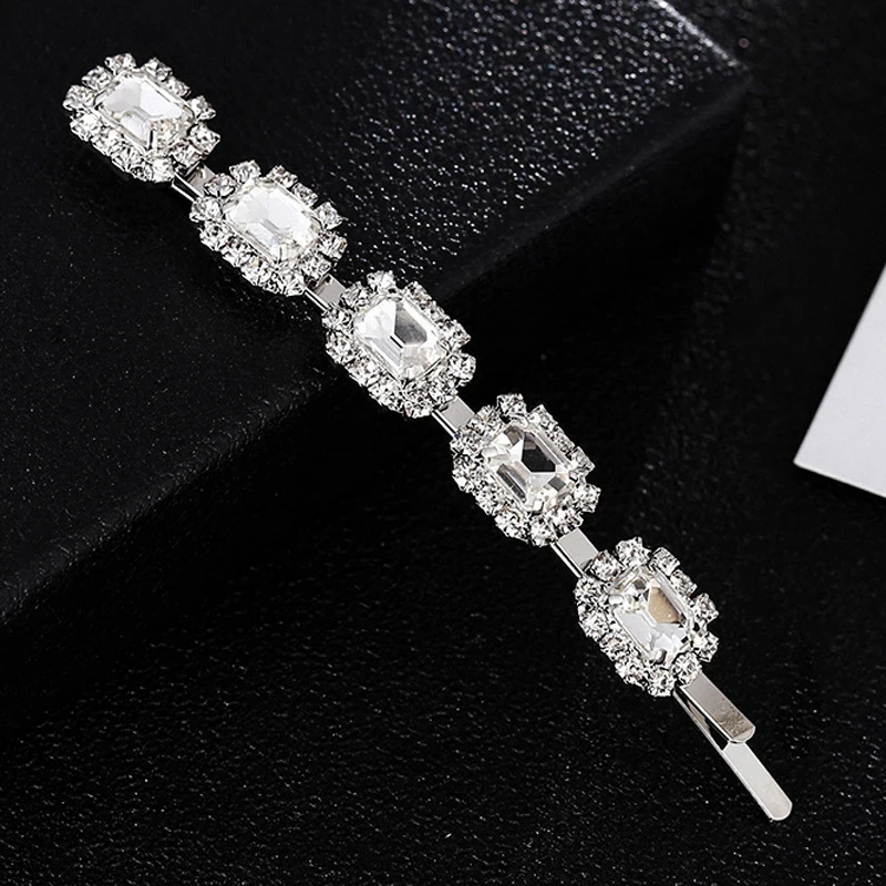 simple luxurious clear crystal and rhinestone hair clip barrette for girls women diamante hair jewelry