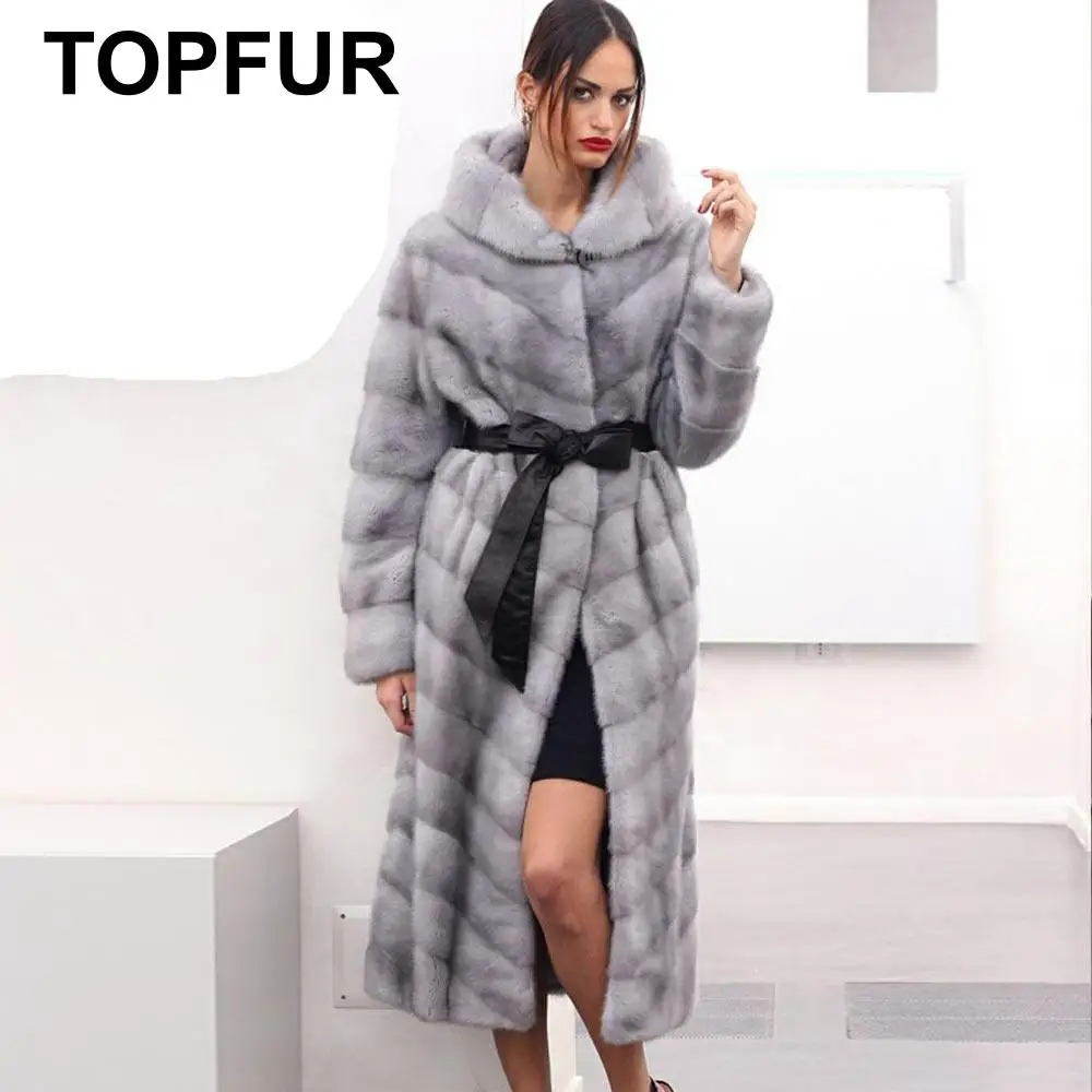 

TOPFUR Winter Real Fur Customized Real Fur Jacket Women Natural Real Mink Fur Coats With Belt Full Sleeves Coat With Hood