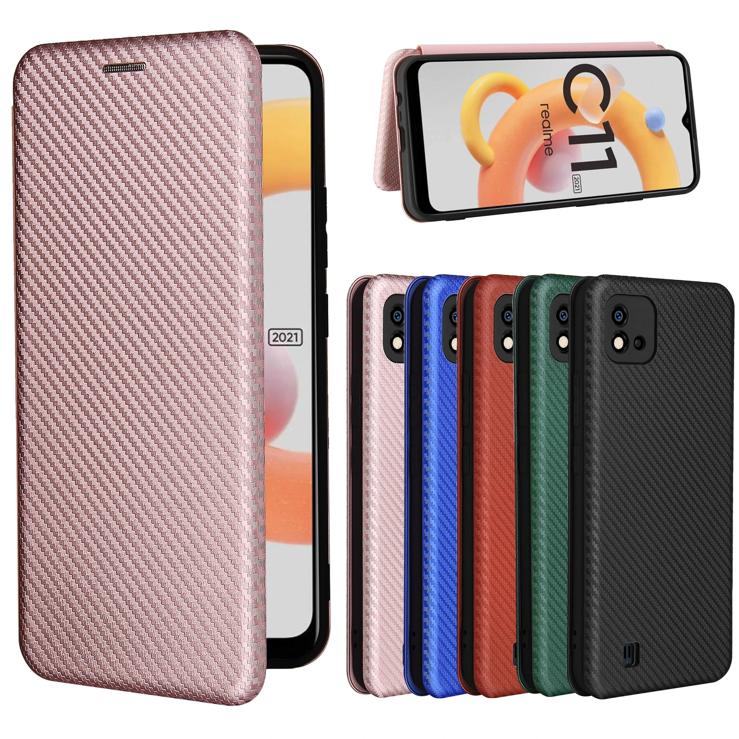 For Realme C11 2021 Case Carbon Fiber Flip Leather Case For Realme C11 2020 C 11 Business Magnetic Wallet Card Slot Slim Cover