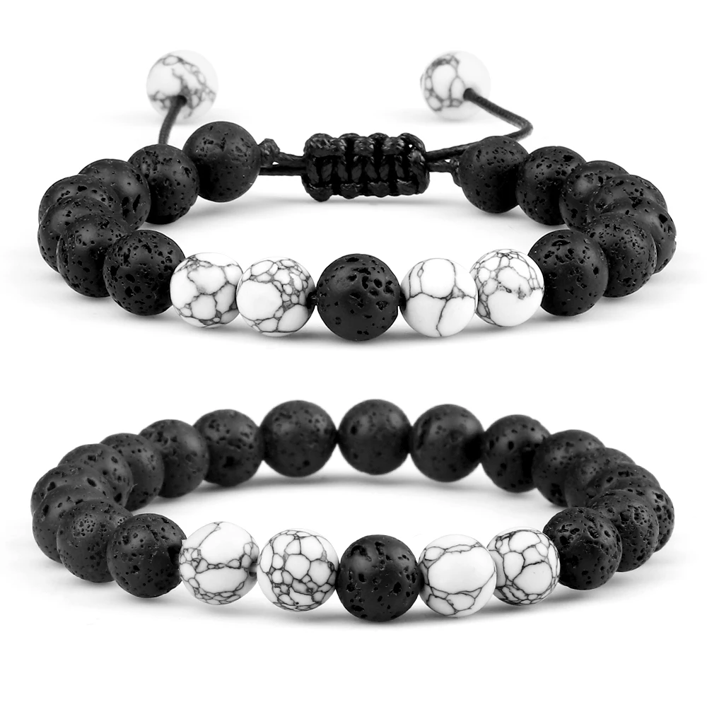 Pulsera de cuentas de Lava de piedra Natural para hombre, brazaletes elásticos hechos a mano de malaquita, howlita, hematita, roca volcánica,