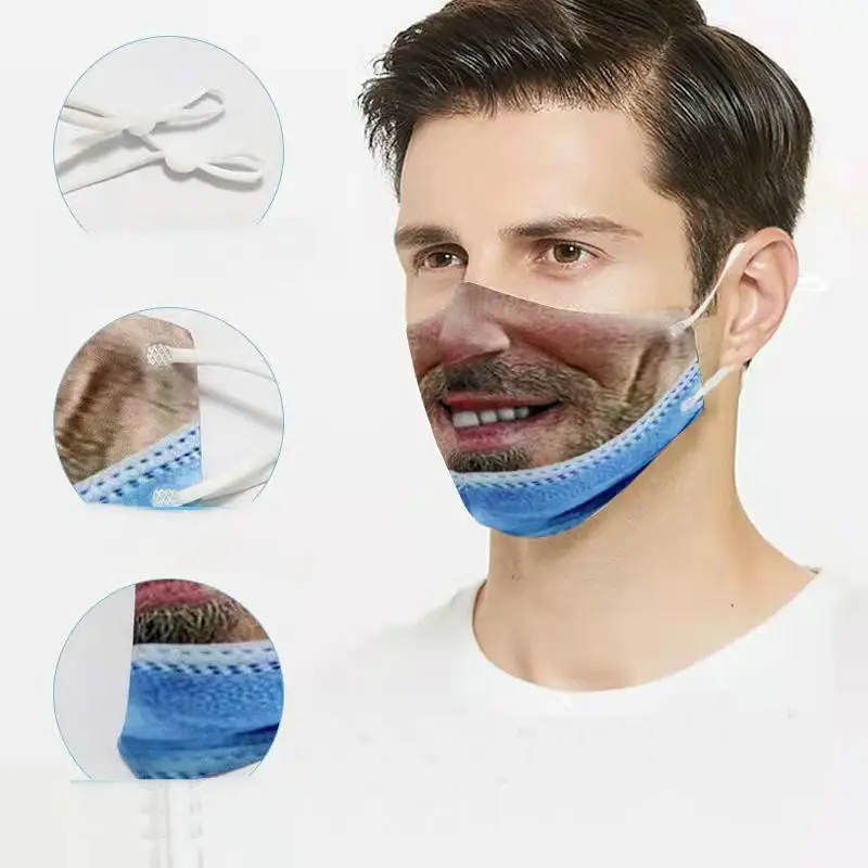 Mascarilla desechable de simulación para hombre, máscara con patrón de expresión divertida, creativo, 3D, con personalidad, 1 unidad