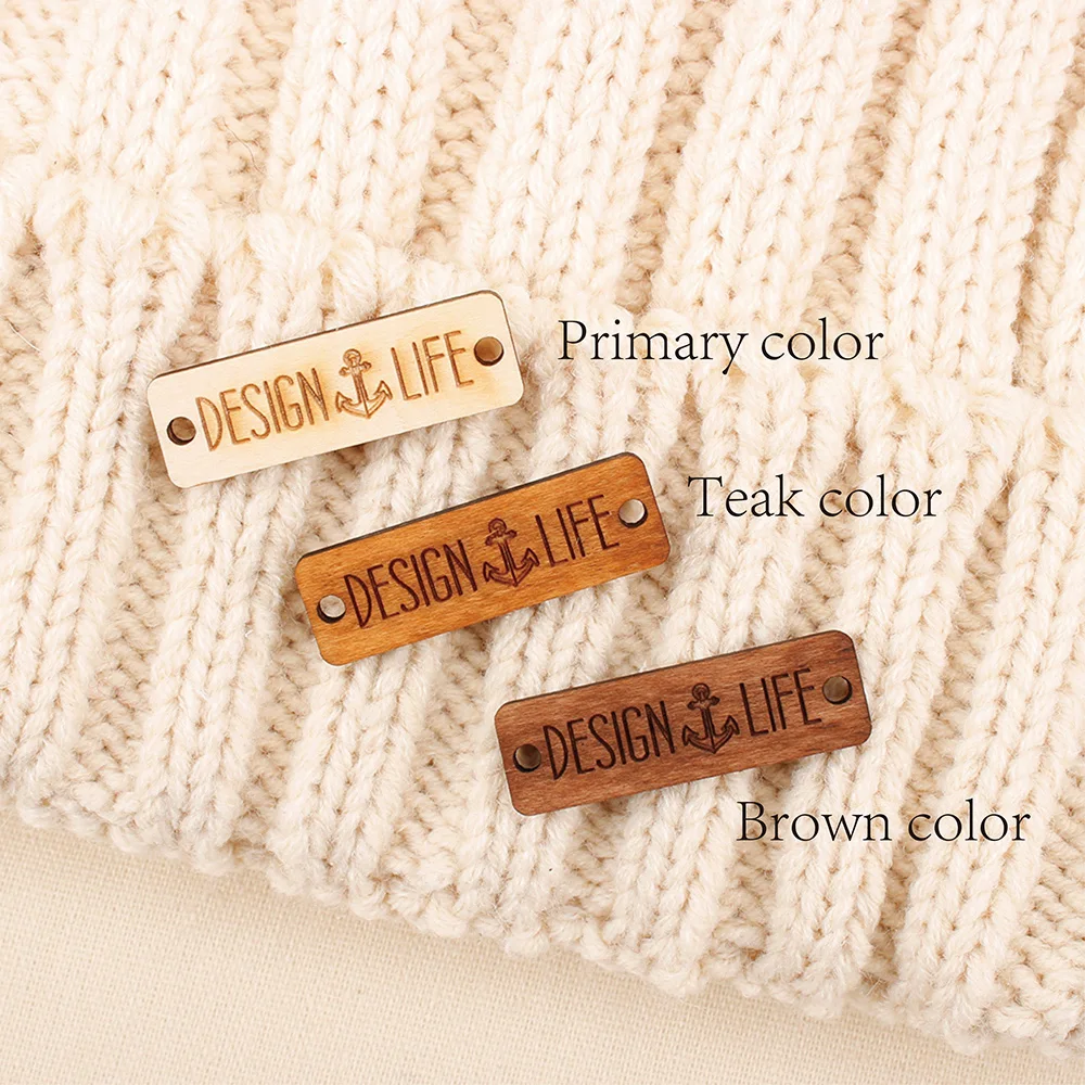 Wooden labels,  knit labels, Handmade, custom engraving, Logo or Text，Personalized Brand, Name Tags (WD3161)