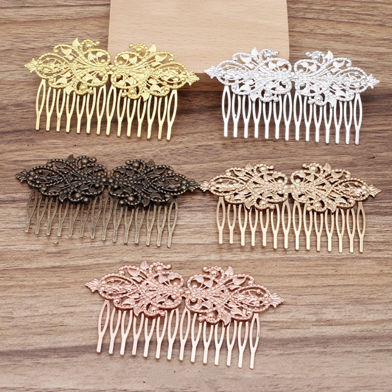 Vintage Bronze 14 Teeth Comb Hair Jewelry Charm Women Flower Motif Hairpin Hairclips Wear Barrettes Retro Decorative Accessories