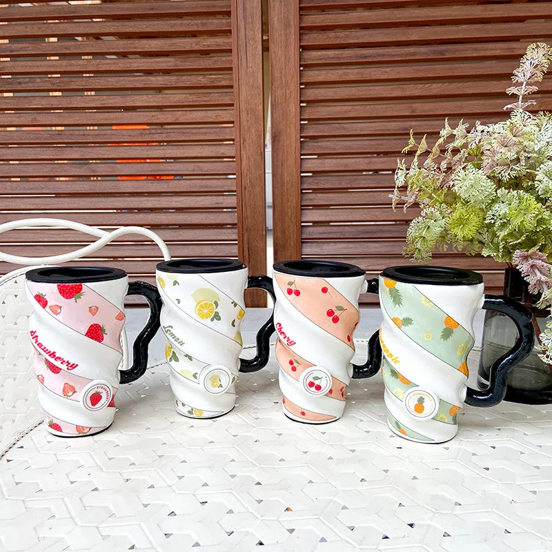 500 ML Creative Fruit Thread Ceramic Milk Cup Personality Flower Tea Coffee Water Cup for Women Men Kids