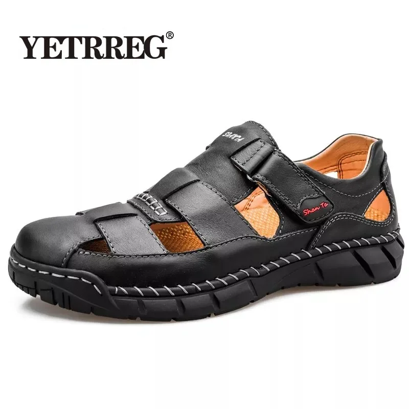Sandalias clásicas de piel auténtica para hombre, zapatos ligeros informales para exteriores, zapatillas de moda, talla 38-48, 2020