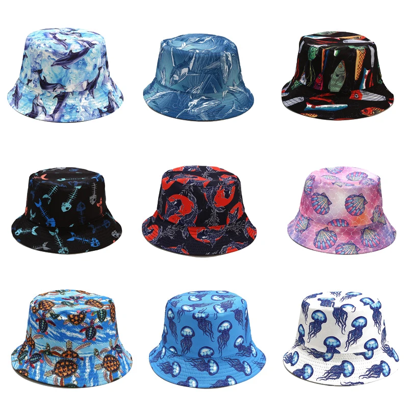 2022 New Funny Anime Cartoon Bucket Hat Reversible Fisherman Hat Unisex Street Hip Hop Flat Cap Fishing Bob Hat