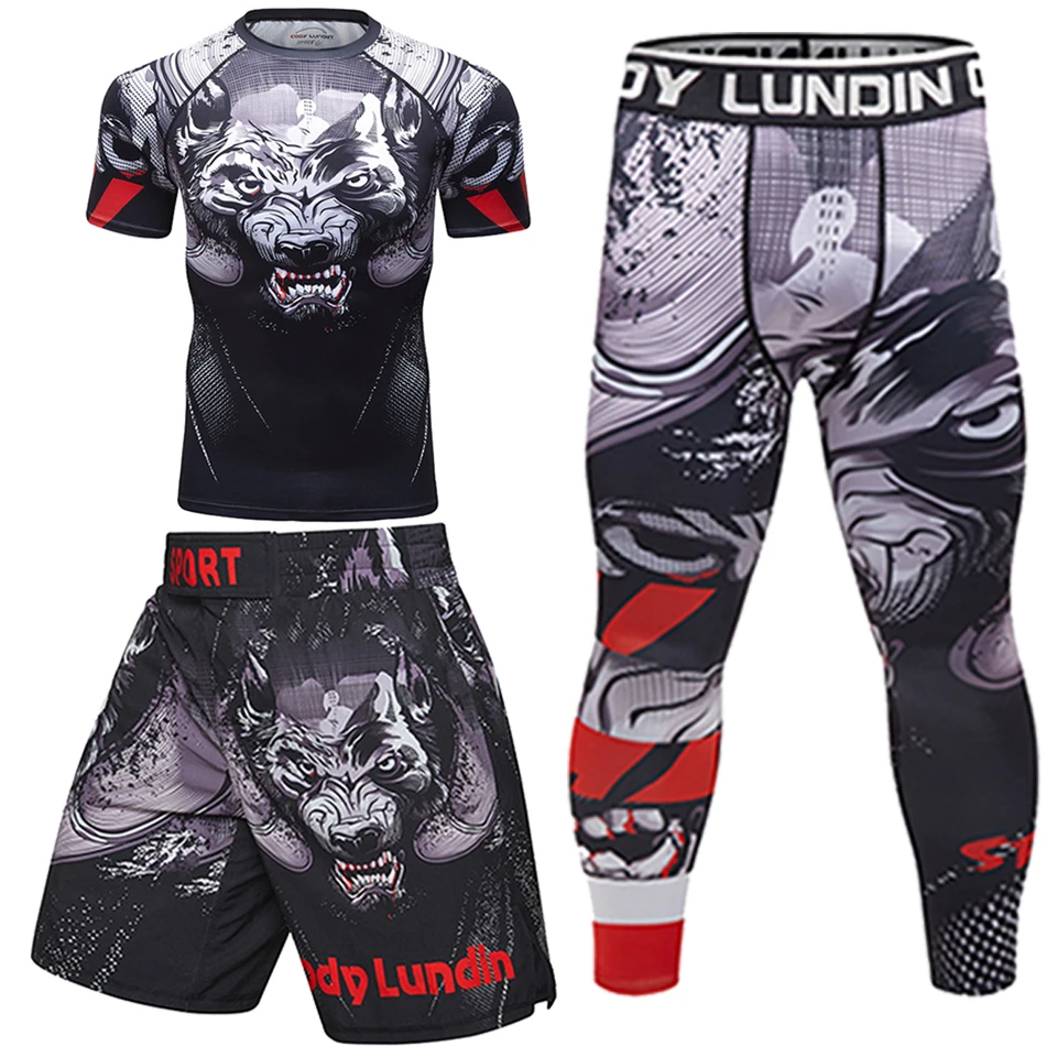 Men Sport MMA Rashguard Jiu Jitsu Jerseys+Pants Fitness T Shirt UCF BJJ Boxing Set Gym Rash Guard Fightwear Sportsuit Boxeo