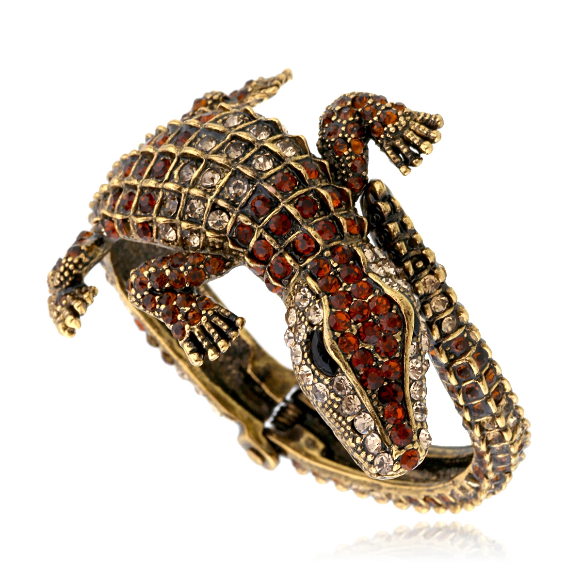 New Fashion Statement Crocodile Vintage Bangle Cuff Bracelet Antique Gold Plated Rhinestone Animal Bracelet for Women Pulseira