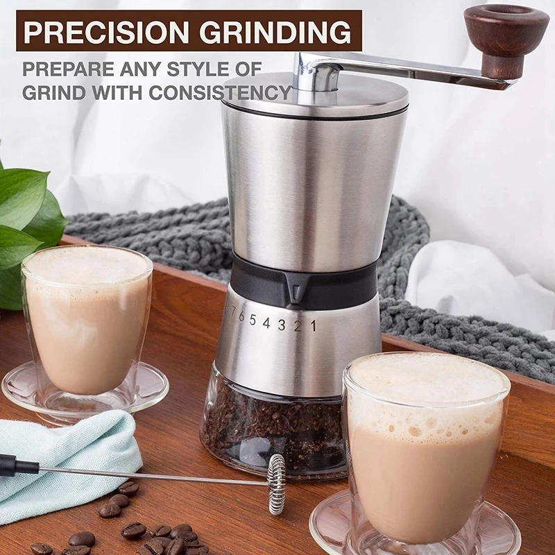 Manual Coffee Grinder Conical Ceramic Burr Portable Hand Crank Mill 304 Stainless Steel Quiet and Portable