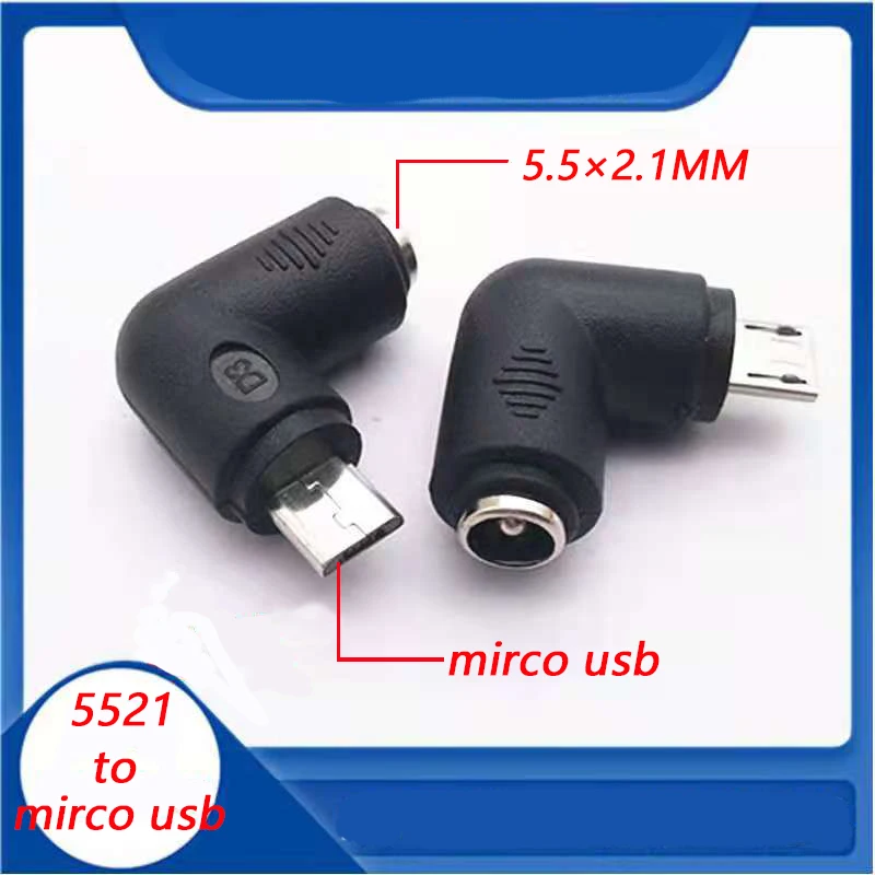 1pcs DC Connector 5.5 x 2.1mm Female to Mirco Usb Plug Converter Power Adapter 90 Degree Android Port.