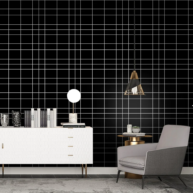 

Nordic Geometric Lattic 3D Wall Papers Black Vinyl Grid Brick Wallpaper Roll 3D for Living Room Background Mural Papel Pintado