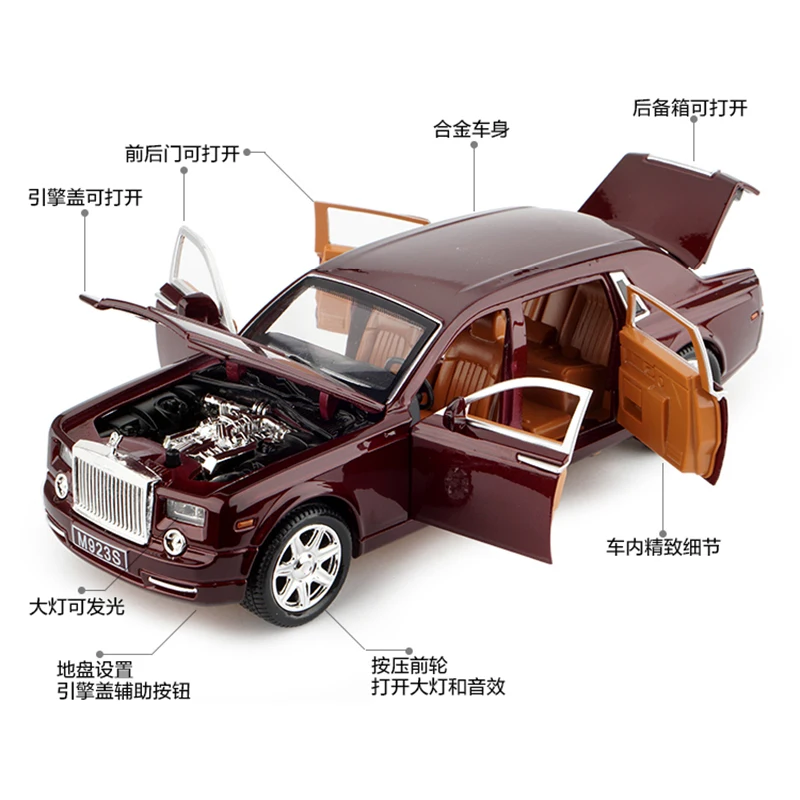 1:24 Diecast Alloy Car Model Metal Car Toy Wheels Toy Vehicle Simulation Sound Light Pull Back Car Collection Kids Toy Car Gift