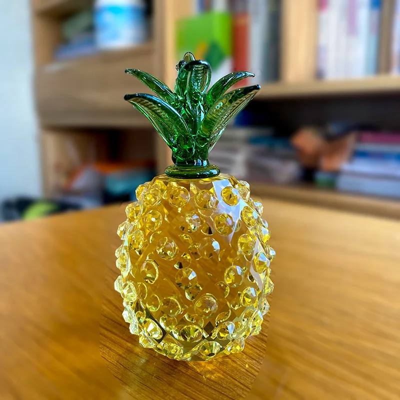 Crystal Yellow Pineapple Figurine Glass Fruit Paperweight Art & Collection Table Ornament Home Wedding Decor Xmas Gifts