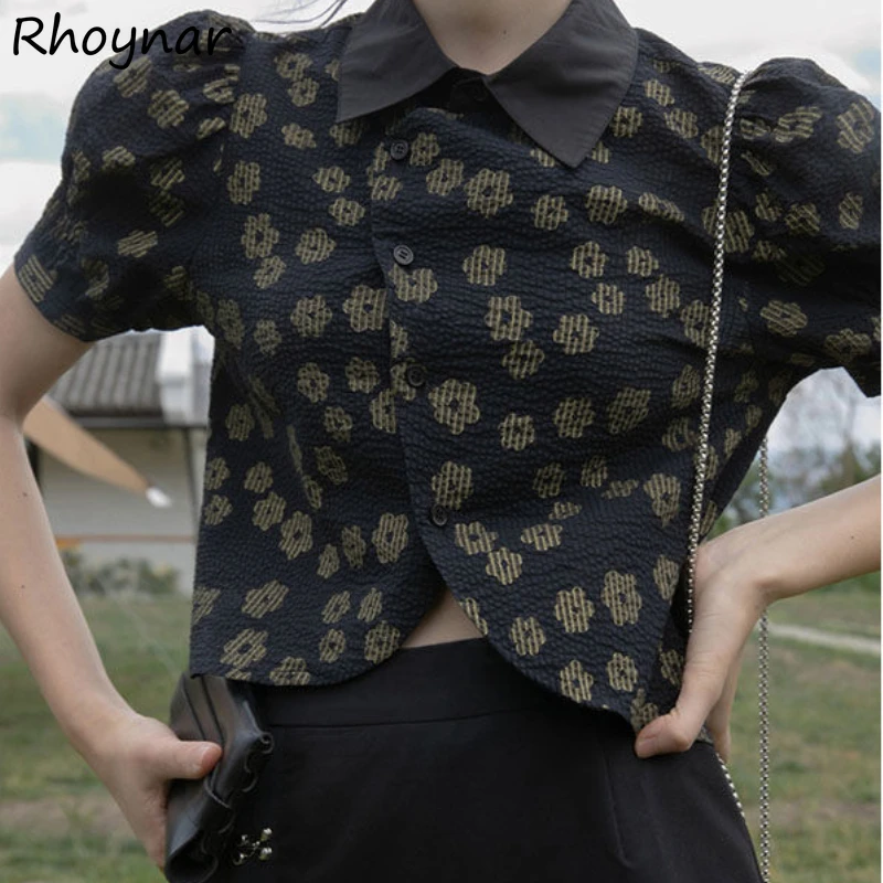 Shirts Frauen Mode Sommer Neue Puff Sleeve Floral Druck Freizeit Vintage Alle-spiel Weibliche Ernte Französisch Stil Temperament Fit