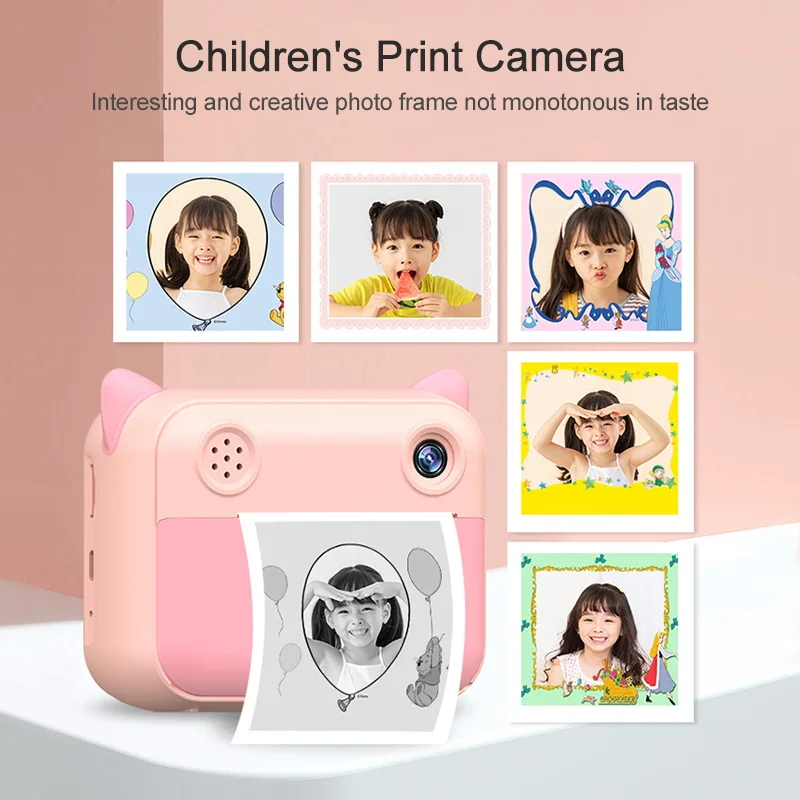 Children Instant Print Camera 2.4inch 1080P HD Digital Camera with 5 Rolls Thermal Photo Paper 32GB TF Card Kids Birthday Gift