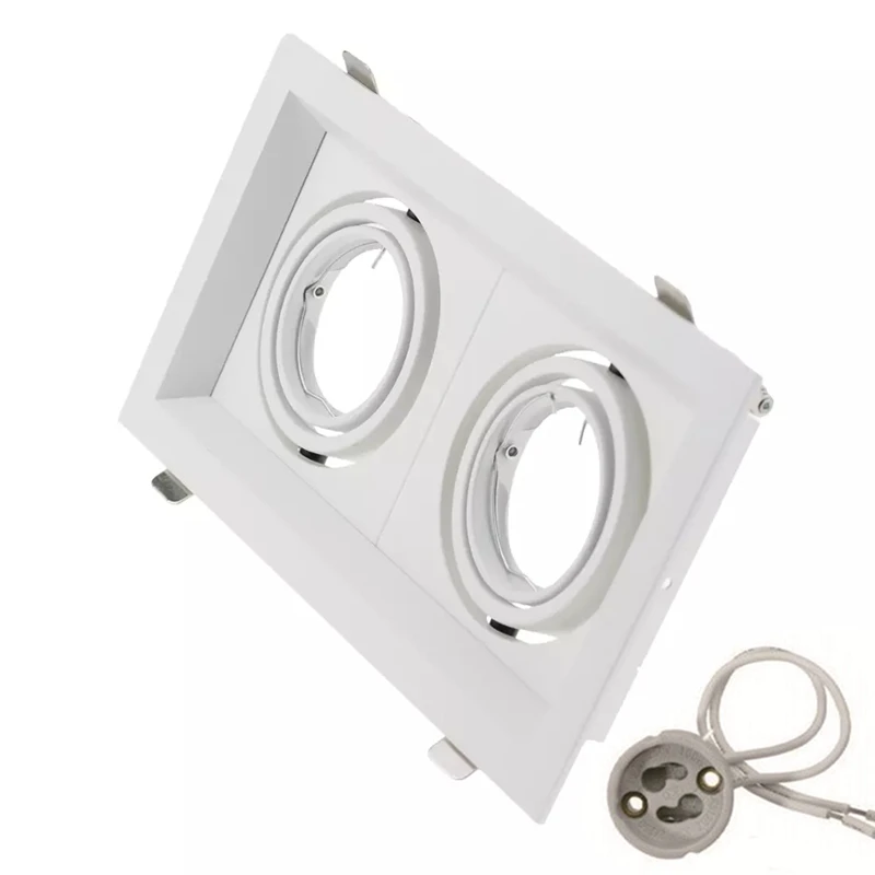 Vierkante Dubbele Ring Led Plafond Downlights Verzonken Verstelbare GU10 MR16 Lamp Socket Base Spot Lampen Houder Frame Beugel Fitting