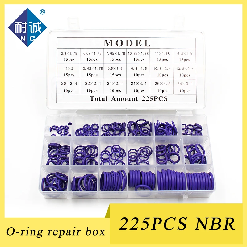 

225Pcs O Rings Rubber O Ring Seal Purple NBR Oring Nitrile Washer Sealing O-Rings Assortment Kit Set Gasket Box O Ring