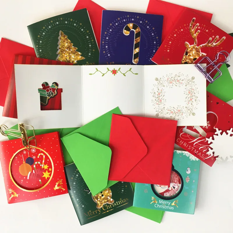 New 10Pcs/Set Creative Hollowing Tri-fold Greeting Card Snowman Elk Santa Claus Greeting Cards Xmas Postcard Gift