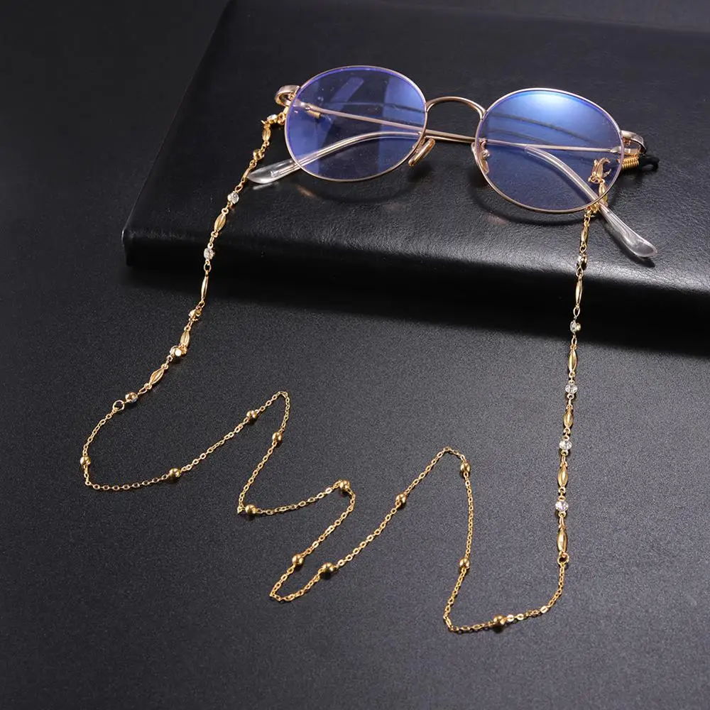 SKYRIM White Crystal Beaded Sunglasses Chain Women Gold Color Lanyard Strap Necklace Anti-slip Eyeglass Cord Rope for Glasses