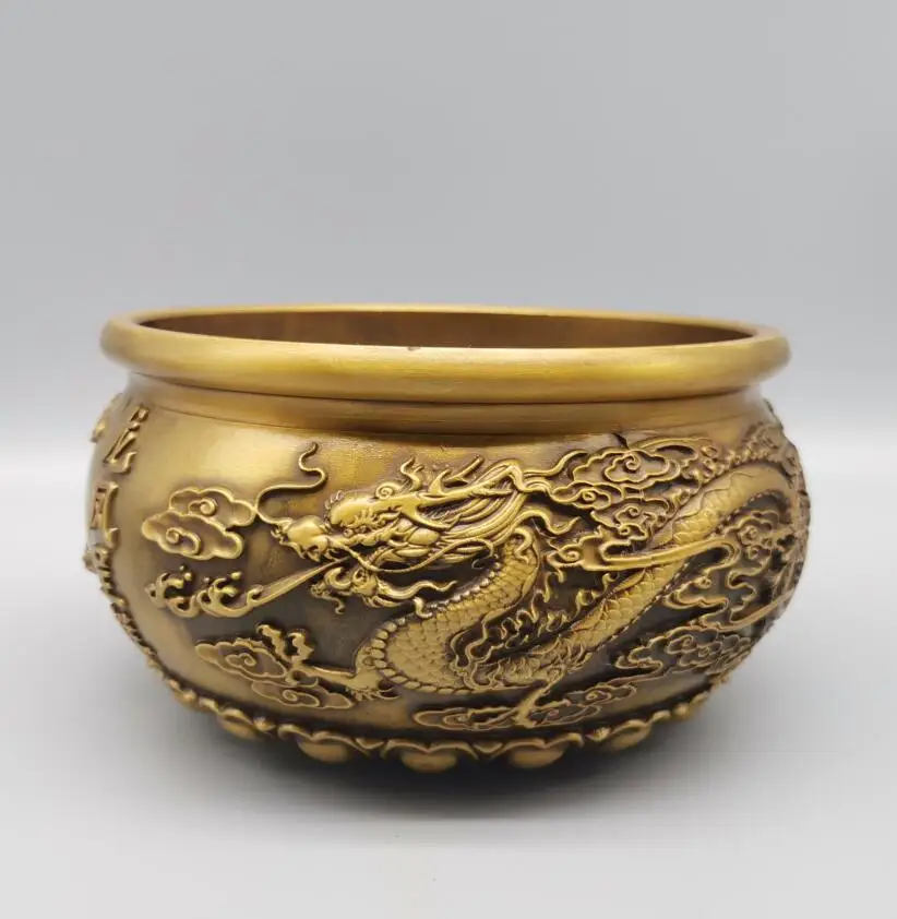 

China brass archaize dragon phoenix cylinder crafts statue