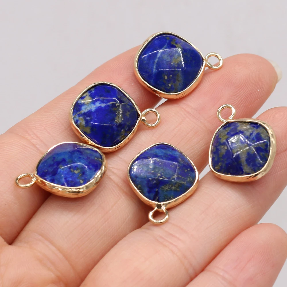 Natural Semi-precious Stones Pendant Lapis Lazuli Circle Gilded Edge DIY for Jewelry Making Necklaces Accessories Gift