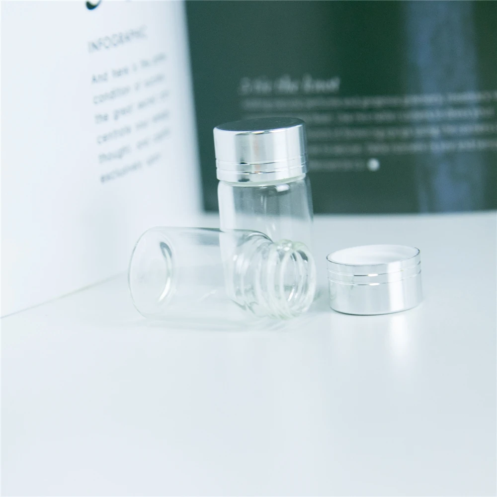 100Pcs 7ml Borate Container Spiral Plastic Cap with Silver Tangent Wishing Glass Craft Vials Refillable Travel Bottles