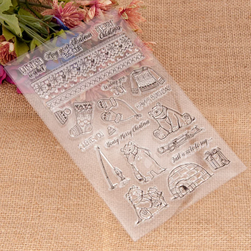 Bear Snowflake Transparent Clear Silicone Stamp Seal DIY Scrapbook Rubber Stamping Coloring Embossing Diary Decoration Reusable