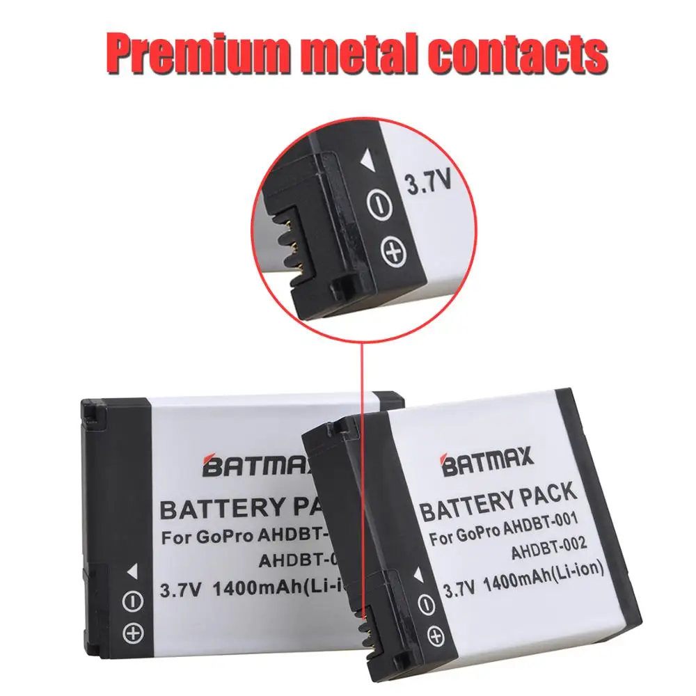 Batmax 1400mAh AHDBT-001 AHDBT-002 Battery akku for GoPro HD Hero 1 2 Hero1 Hero2 Motorsports Surf Outdoor 960 1080P Edition