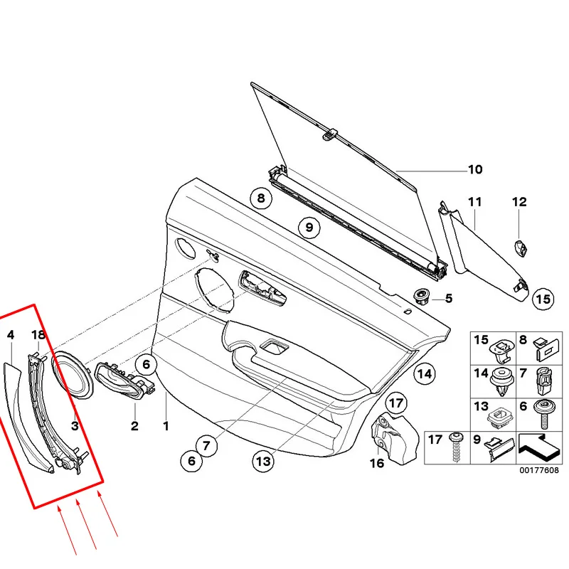 3PCS Left Rudder Car Passenger Door Handle Inner Armrest Panel Pull For BMW 3 Series E90 E91 328 330 335