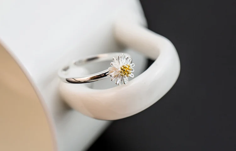 925 Sterling Silver Imperial Sunflower Open Rings For Women Hypoallergenic Fashion Girl Sterling-silver-jewelry
