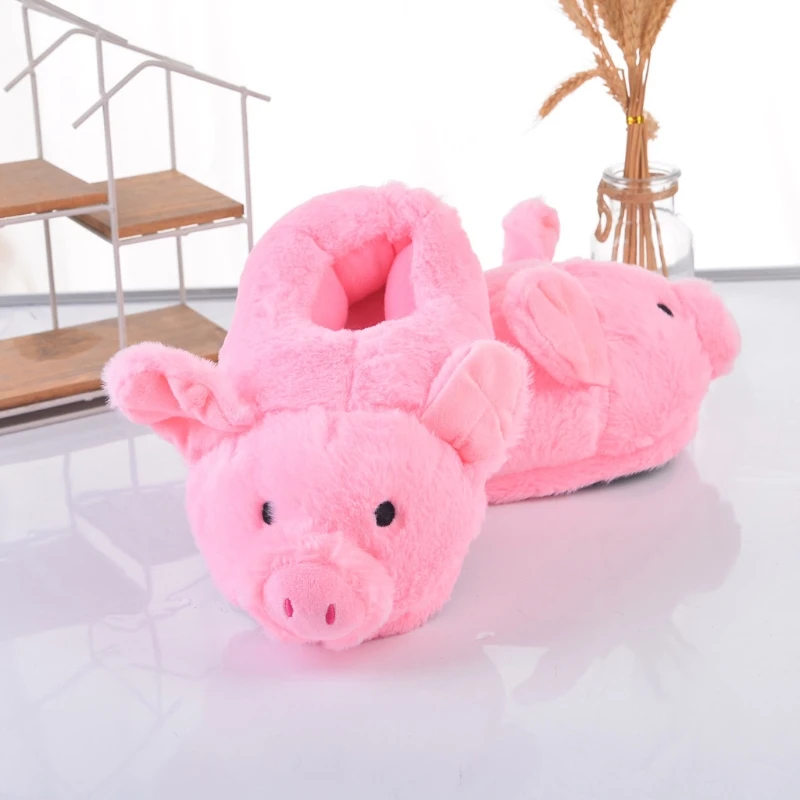 Cute Pink Toot Pink Pig Plush Slippers Home Indoor Piggy Soft Girl Heart Pig Pig Warm Cotton Slippers for Ladies