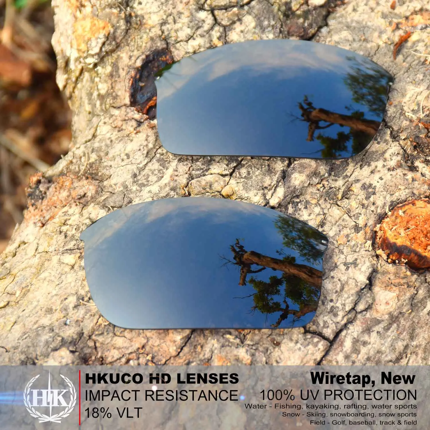 HKUCO Polarized Replacement Lenses For Wiretap-New Sunglasses Black/Gold 2 Pairs