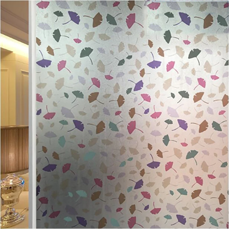 Window Glass Sticker, No Glue Cling, Static Adhesive, Ginkgo Scrub, Privacy Glass Film, 30-90cm